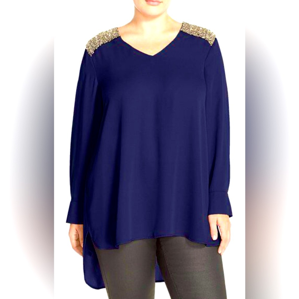 Melissa McCarthy Seven7 Melissa McCarthy Seven7 Crystal Shoulder Tunic Top 2X - Picture 3 of 11